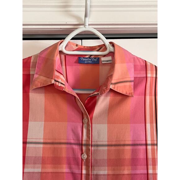 Paradise Bay Petite Size 10 Button Down Shirt Plaid Coral Pink - Picture 4 of 10